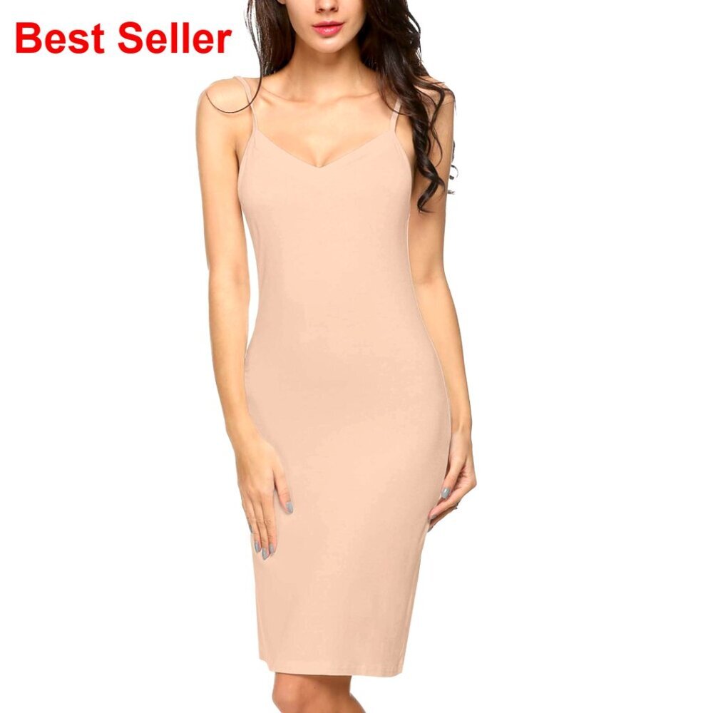V-Neck Slip Dress Nightgown Polyester Stretchy Adjustable Straps S-4XL